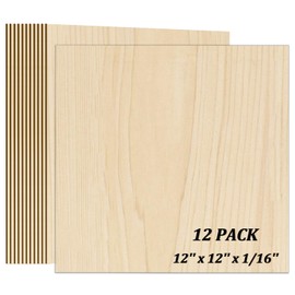 Basswood Sheets, 12 Pack Plywood Sheets, 12 X 12 X 1/16 Inch, Unfinished Balsa Wood Sheets for Crafts, DIY Wood Sheets, Thin Wood Blanks for Laser Cutting, Engraving, Wood Burning, Painting