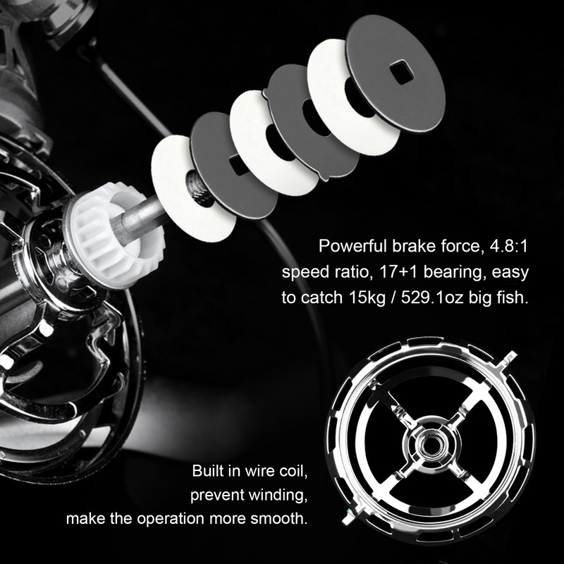 4.8:1 Spinning Fishing Reels Strong Braking Force All Metal Long