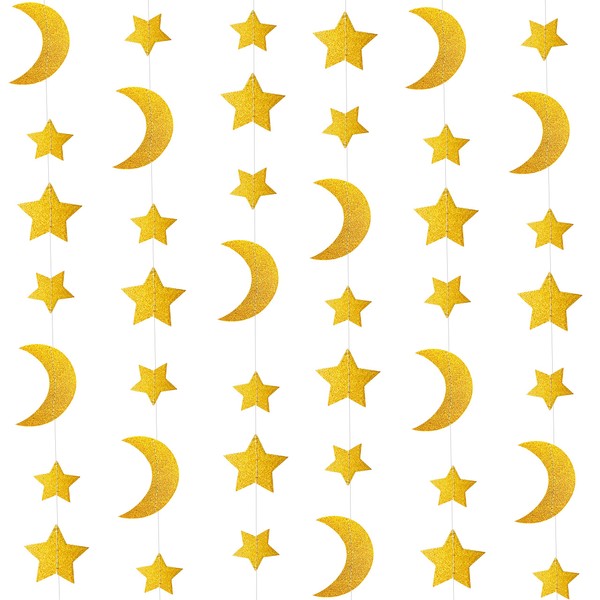 24ft Glitter Gold Twinkle Stars Crescent Paper Garlands Hanging Decorations