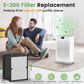 E-200 filter Replacement Compatible with LUNINO E-200 Air purifier for Home Large Room up to 1740sq.ft, 3-Stage Filtration with HEPA Air filter for Dust, Smoke, Dander, Pollen, 2 Pack
