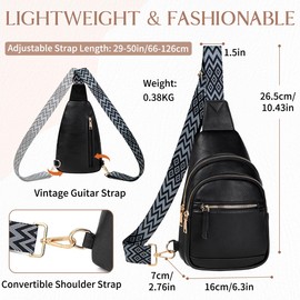VASCHY Sling Bag Purse for Women,Trendy Vegan Leather Small Crossbody Shoulder Chest Bag Fanny Pack Belt Bag for Travel Black