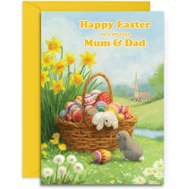 Mum & Dad Easter Card - Hoppy Easter - Medium Sized Card (A5 Size -148mm x 210mm) with Envelope