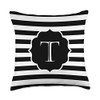Classic Striped Black and White Initial Letter T Throw Pillow