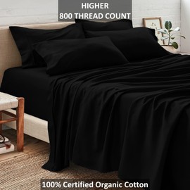 Neighbourhood Home 100% Real Certified Organic Cotton Bedsheet Set, Queen Size 6 Piece 800 Thread Count Sheets Sets, Extra 30" Deep Pocket - Black