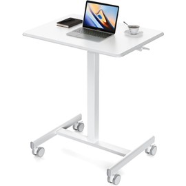 Sweetcrispy Small Mobile Rolling Standing Desk - Overbed Table, Teacher Podium with Wheels, Adjustable Work Table, Rolling Desk Laptop Computer Cart for Home, Office, Classroom - White