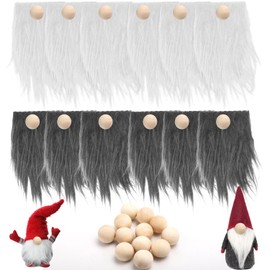 12 Pcs Gnome Faux Fur Beards, Christmas White Beard Dwarf Beards and Noses Gnome Fake Beards for Crafting Pre Cut Gnome Beard Costume Accessories for Santa Xmas New Year Home Party Decor