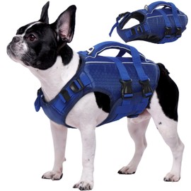 Kuoser Dog Life Jacket High Flotation, Reflective Dog Life Vest for Swimming Boating, Adjustable Small Medium Large Dog lifejacket, Lightweight Dog Life Preserver Rescue Handle Spring Summer Pool