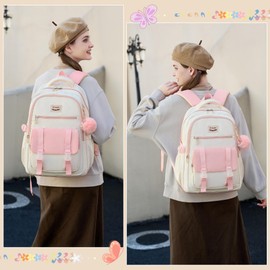 KIDNUO School Backpack for Teen Girls College Backpacks for Women Students Bookbag Large 15.6 Inch Laptop Bags Kids Kindergarten Elementary Middle School Bag Anti Theft Daypack Travel Back Pack Pink