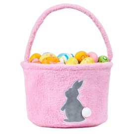 Mostop Easter Basket, Bunny Silhouette Pattern Bucket Tote Bag with Handle for Easter Egg Hunts Decorations Candy Bag Gifts Storage, Pink