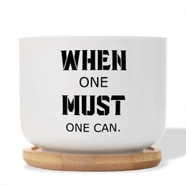 DecStic When One Must, One Can Planter Ceramic Bible Verse Round Plant Pot with Drainage Holes and Bamboo Tray Pot for Outdoor Garden Home Plant