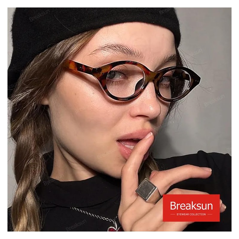 Breaksun Retro Oval Glasses for Women Men Small Face Cat-eye