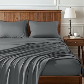 Shilucheng Queen Size Microfiber Sheet Set - 1800TC, Deep Pocket Fitted Sheet (Fits Mattress up to 16"), Flat Sheet, 2 Pillowcases, Breathable & Wrinkle Resistant(Queen,Dark Grey-83)