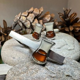 Whisky Cuff Links & Tie Clip Set Scotland Scottish Men's Gift