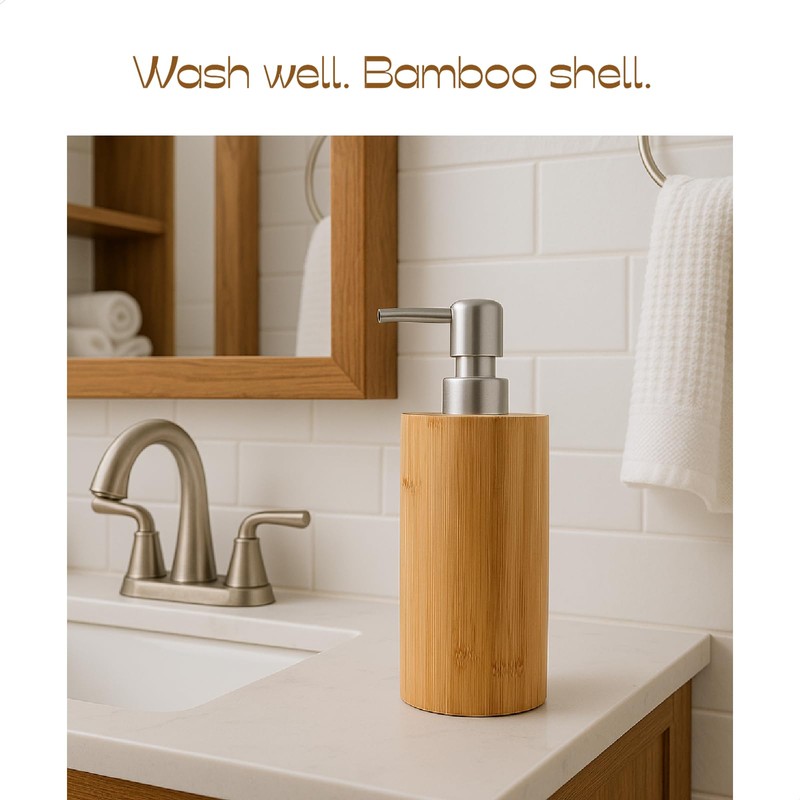 ABBI NIMO 2 Pack Natural Bamboo Liquid Soap Dispensers, 10