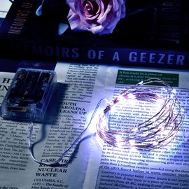 Ariceleo 1 Pack 16.4ft Battery Operated String Lights with Timer, Cool White with Synchronized Twinkle Mode, Fairy Lights Battery Powered, 50 LEDs, Idea for Christmas Bedroom Party Wedding