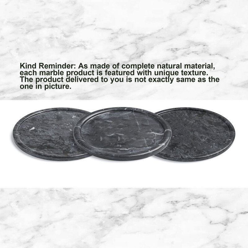 Moreast Genuine Black Marble Tray, Natural Stone Round Tray, Decorative