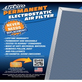 Air-Care16x24x1 Silver Electrostatic Washable A/C Furnace Air Filter - Never Buy Another Filter!