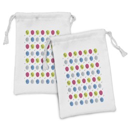 Lunarable 90s Fabric Pouch Set of 2, Music Player Silhouette Stereo Rock Boombox Mic Sound Technology, Small Drawstring Bag for Toiletries Masks and Favors, 9" x 6", Apple Green Blue Grey