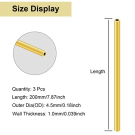 LAVMHAB Round Brass Tube 4.5mm OD x 1.0mm Wall Thickness x 200mm Length, Seamless Round Brass Pipes Tubing for DIY Craft (3 Pcs)