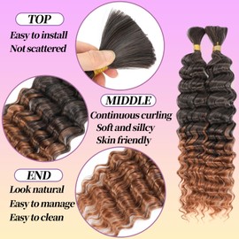 YYQXZG 120g Deep Wave Ombre Braiding Hair Water Wave Hair Curly Bulk Deep Wave Braiding Hair 2 Bundles per Pack for Boho Braids (1B/30#, 20inch)