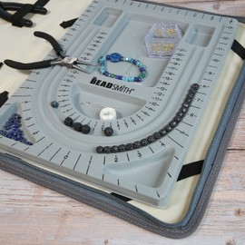 The Beadsmith Bead Folio – Basic Elements – 28” U Channel Bead Board with Lid and a Zippered Storage Case – Keep Your Designs, Beads & Tools Secure – Jewelry Making Supplies