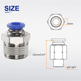 QUARKZMAN Push to Connect Fitting 6 mm Tube OD x 3/8 Inch NPT Thread Male Straight Quick Connector Copper Air Line Hose Fittings for Industry Air System PC6-N03, Blue