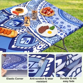 Picnic Table Cover with Bench Covers Camping Essentials Fitted Tablecloth with Drawstring Bag, Waterproof Table Cloth Camper Must Haves Rv Accessories for 6 Foot Tables 72x30 Inch,Navy Mandala