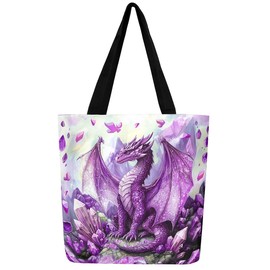 Castle Fairy Dragon - Bolsa de lona estética para mujer, bonita bolsa de comestibles reutilizable Axolotl, gris púrpura, 50x40