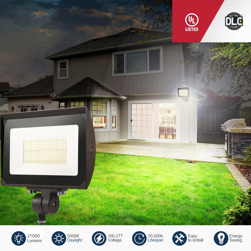 ECCFUTLL 150W Outdoor LED Flood Light with Plate, 5000K Daylight