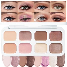 evpct 8 Colors Cream Eye Shadow Contour Concealer Highlighter Makeup Palette Set Brightener, Nude Rose Pink Chocolate Coffee Beige Brown Matte Shimmer Glitter Eyeshadow Palette Long Lasting Waterproof