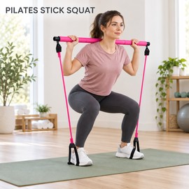 Pilates Stick for Home Workouts – Portable Resistance Exercise Bar with Elastic Bands for Yoga, Stretching & Toning