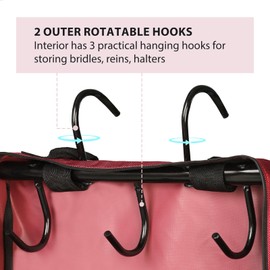 Harrison Howard Bridle/Halter Bag with 3 Prong Tack Rack Sturdy Waterproof Fabric Horse Tack Carry Bag-Burgundy