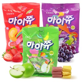 COELO MyChew 72g x 3Pack (total 7.6oz) | Strawberry Grape Apple Flavor Soft Chewing Candy | Assorted Pack Combo Set Fully Fruit Flavored Sweet Gummy Treats | Late Movie Share Size Snack 마이쮸 K-Food