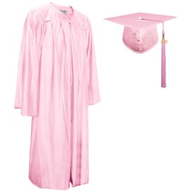 GraduationMall Shiny Graduation Cap and Gown with 2025 Tassel for High School and Bachelor Pink 51(5'6"-5'8")