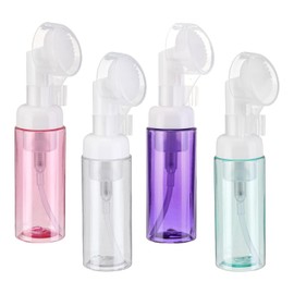 QUARKZMAN 4 Stücke Leere Schaumseifenspender, 2oz Gesichtsreiniger-Schaumflasche mit Bürste für Handseife, Transparent, Transparent Lila, Transparent Grün, Transparent Rot