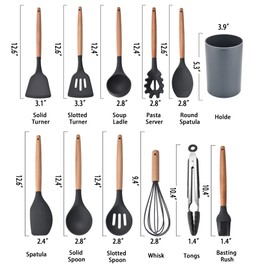 Keidason Kitchen Cooking Utensils Set, 12-piece Silicone Kitchen Utensils Set Non-stick Cookware set Is Heat-resistant, BPA-Free, Kitchen Tools set, spoon,spatula(Grey)
