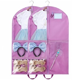 Sanseenia Dance Costume Garment Bag for Travel with Handles, 39 Inch Garment Bag for Dance Competitions, Kids Hanging Clothes Cover for Girls Closet Storage with 4 Zippered Pockets (Purple - 2 Pack)