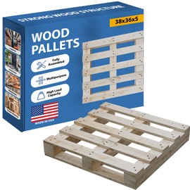 Greaton, Heavy-Duty 2-Way Entry Wooden Pallet – 38x36x5”, Industrial-Grade Hardwood Shipping Pallet, Durable, Reusable, Stackable, Easy to Handle, Commercial Use as a Floor-Pallet, 1 Pack