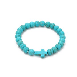 Turquoise Bracelet for Women, 8mm Beaded Stretchable Unisex Bracelet, Boho Turquoise Bead Bracelet Stone Beaded Bracelets Turquoise Jewelry for Women (Cross)