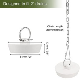 QUARKZMAN Pack of 2 Bath Plugs, Rubber Plugs for Bathtubs, 53-55 mm, Kitchen Sink Plug, Bathroom Drain Plug with Pull Ring and Stainless Steel Chain, White