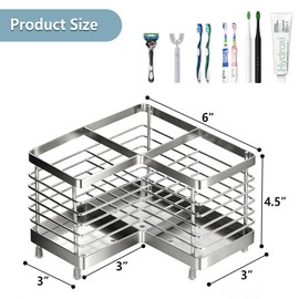 MYITYARD Toothbrush Holders for Bathrooms, Stainless Steel Electric Toothbrush and Toothpaste Organizer, Toothpaste Holder Stand, Bathroom Accessories for Countertop, 3 Slots Silver