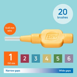 TePe Interdental Brush, Extra Soft, Orange, 0.45mm/ISO 1, 20pcs, Teeth Cleaning Plaque Removal, efficient Clean Between Teeth, for Narrow Gaps