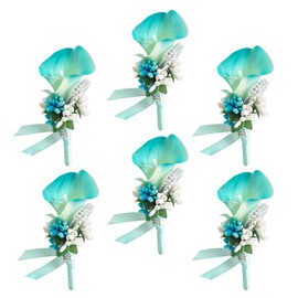 Ciandid Calla Lily Boutonnieres Set of 6, Groom Groomsman Best Man Boutonniere, Handmade Silk Flower for Wedding Ceremony Anniversary (Calla Lily-Blue, 6pcs)