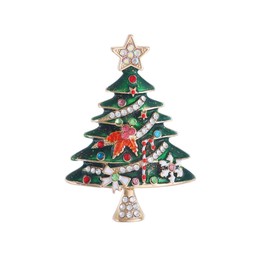 Christmas Tree Brooch Vintage Colored Christmas Tree Lapel Pins Sparkling Rhinestone Christmas Tree Brooch Cute Christmas Tree Enamel Pin Elegant Clothing Hat Bag Accessories Christmas Jewelry for Women (Green)