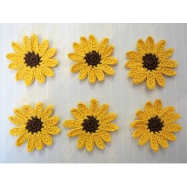 Handmade Crochet Flower Small Daisy Applique Embellishment Brown Yellow 6 Pcs