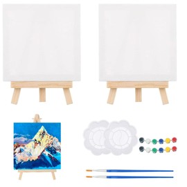 2 PCS Mini Canvas and Easel, Mini Easel, Canvas and Easel Set, Small Easel Stand with Painting Boards, Adjustable Wooden Tabletop Display Easels for Oil Painting, Drawing, Artist