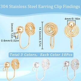 SUNNYCLUE 1 Box 30Pcs Cuff Earring Converters Stainless Steel Cuff Findings Clip Non Pierced Wire Wrap Vortex Earring Clip with Vertical Loop Gold Ear Converter for Jewelry Making Supplies DIY Crafts