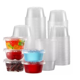 Paquete de 100 Taza Reutilizable transparente de 2 onzas con cubierta plana, sin agujeros, con copa cubierta para helados, pudines, pasteles, aperitiv