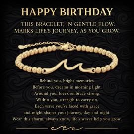 HYPESTYLE Birthday Gifts for Women, Through The Waves of Life, 18K Real Gold Plating Birthday Bracelet for Women Friend Sister Daughter Mom Grandma