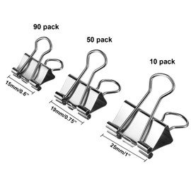 TecUnite 150 Pcs Binder Clips Assorted Sizes Silver Paper Clamps Clips Large Medium Small Clips Office Supplies